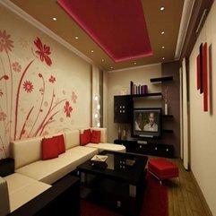 Accent Wallpaper For White Wall Living Room Interior Design Red Flower - Karbonix
