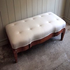 Antique Base Newly Upholstered Top Vintage Linen Great Upholstered Stool - Karbonix
