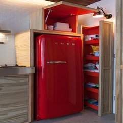 Apartement Design Vibrant Red Fridge Accentuated The Kitchena - Karbonix
