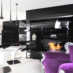 Apartment Black And White Interior Decor With Gas Fireplace And A - Karbonix