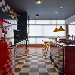 Apartment Maroon Island With Mirrored Surface And Red - Karbonix