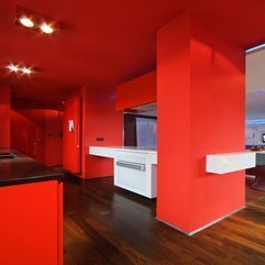 Architecture Bright Red Kitchen Interior Color Decorating Ideas - Karbonix