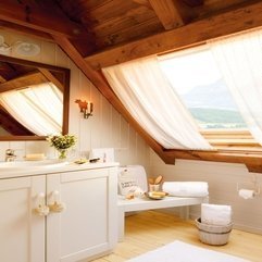 Architecture Classic Style Bathroom Design In Attic Wooden House - Karbonix