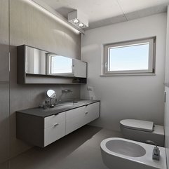 Architecture Small Bathroom With Floating Vanity In Grey Interior - Karbonix