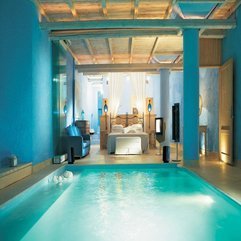 Best Inspirations : Awesome Retro Bedroom Design With Indoor Pool Blue Color Wall - Karbonix