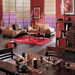 Best Inspirations : Bamboo Curtain Windows With Wooden Dining Table Chair Also Chic Red Rug Exotic Idea - Karbonix