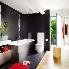 Best Inspirations : Bathroom Red Shoes And Doormat With White Bathtub And Closet In - Karbonix