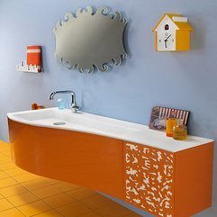 Bathroom Wall With Orange Bathroom Vanity And Bathroom Wall Clock Light Blue - Karbonix