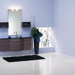 Bathroom With Tree Tops View Window Wooden Cabinet Tick Towel Rug In Modern Style - Karbonix