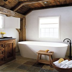 Best Inspirations : Bathtube Beside Brown Antique Cabinet Framed With Barn Ceiling White Modern - Karbonix