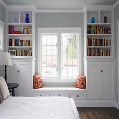Best Inspirations : Bedroom With A Window Between White Shelves Simple White - Karbonix