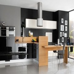 Black Cabinet And Walnut Table Modern Kitchen - Karbonix