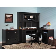 Black Home Office Furniture Set Manly Wooden - Karbonix