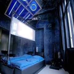 Best Inspirations : Blue Double Bed With Luminous Led Light Ceiling Cushioned - Karbonix