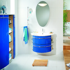 Blue Modern Style Bathroom Design With Cupboard Minimalist White - Karbonix