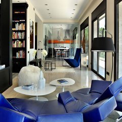 Blue Sofa Combined With White Oval Table  In Modern Style - Karbonix
