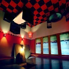 Best Inspirations : Box Pattern Ceiling Together With Inverted Style Furnitures Red Black - Karbonix