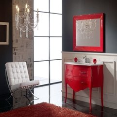Bright Red Sink With Cabinet And Wall Mirrors With Nice White - Karbonix