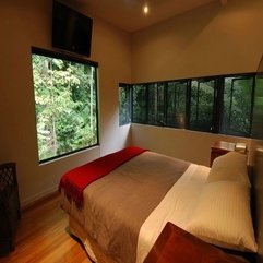 Brown Blanket On White Bed Overlooking Green Outside View From Glazed Window Red Quilt - Karbonix