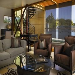 Brown Sofas Inthe Living Room With Glazed Round Table In Gray - Karbonix