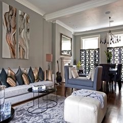 Brown Striped Grey Cushions Combined With Grey Couch White Pouffe Living Room White Sofa - Karbonix