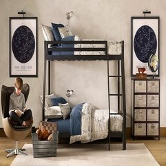 Bunk Bed Boys Bedroom With Wooden Floor Cozy Chair Simple Grey - Karbonix