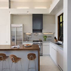 Cabinets With Wooden Surface Bar Stools White Kitchen - Karbonix