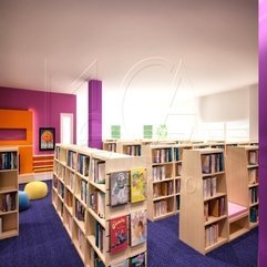 Best Inspirations : Charming Colorful Home Library Design With Neatly Arrangement - Karbonix