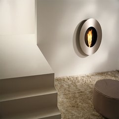 Circular Fireplace White Wall With Brown Light Rounded Sofa Modern Aluminum - Karbonix