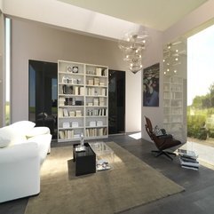 Clean White Sofas Matched With Brown Rugs Modern Bookshelves Looks Elegant - Karbonix