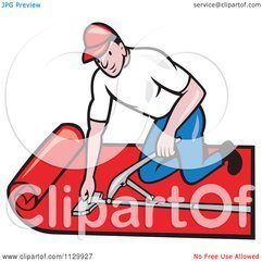 Clipart Cartoon Of A Retro Carpet Layer Worker Royalty Free - Karbonix