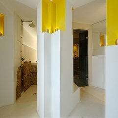 Combined With Striking Yellow Accents White Hallway - Karbonix