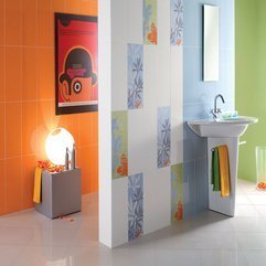 Cool Fun Colorful White Blue And Orange Bathroom Wall Tiles With - Karbonix