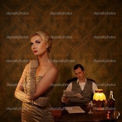 Couple In Retro Home Interior Stock Photo Andrejs Pidjass - Karbonix