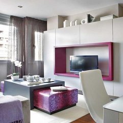 Cozy And Stylish Small Living Room Apartment Design With Purple - Karbonix