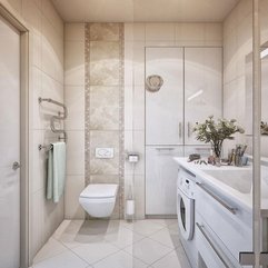 Cozy Vertical Small Bathroom Design With Wash Mchine Inspirations - Karbonix