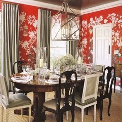 Cute Dining Room With Red Wallpapers In White Floral Pattern Red - Karbonix