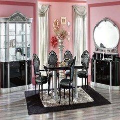 Cute Pink Dining Room Design With Ellipse Black Table On The Black - Karbonix