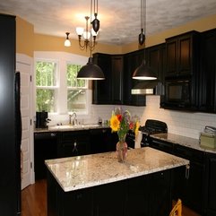 Dark Color With Marble Table Kitchen Designs - Karbonix