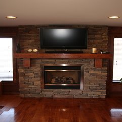 Decoration Ideas Amazing Fireplace Stone Design With Large LCD - Karbonix