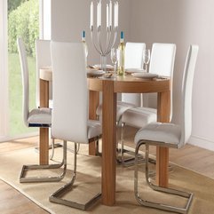 Dining Room Equipped With Modern White Chairs Wooden Table In Modern Style - Karbonix