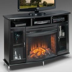 Fireplaces Glossy Black Fireplace TV Stand Metallic Knobs Modern - Karbonix