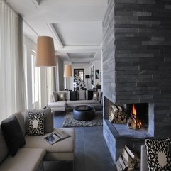 Best Inspirations : Front Of Grey Sofa White Space Stone Fireplace - Karbonix