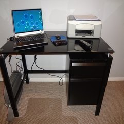 Furniture Charming Black Laptop Desks With Laptop And Printer - Karbonix
