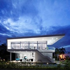 Futuristic Home With White Lights At Night Two Level - Karbonix