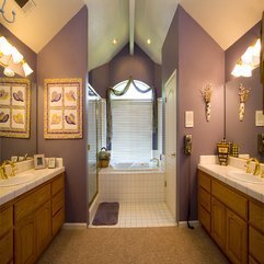 Gorgeous Bathroom With Wooden Vanities Attractive Interior - Karbonix