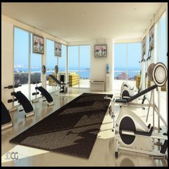 Gray Carpet Cool Weight Lifting Equipments With Views Of The Beach - Karbonix