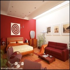 Hazelnut Interior Bedroom Design With Red Wall And Cherry Bad - Karbonix