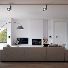 Indulgent Grey Apartment Neutral Couch Minimalist Fireplace And - Karbonix