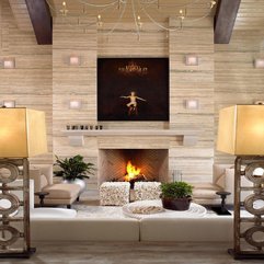 Interior Brown Painting On Wall Above Fireplace In Living Room - Karbonix